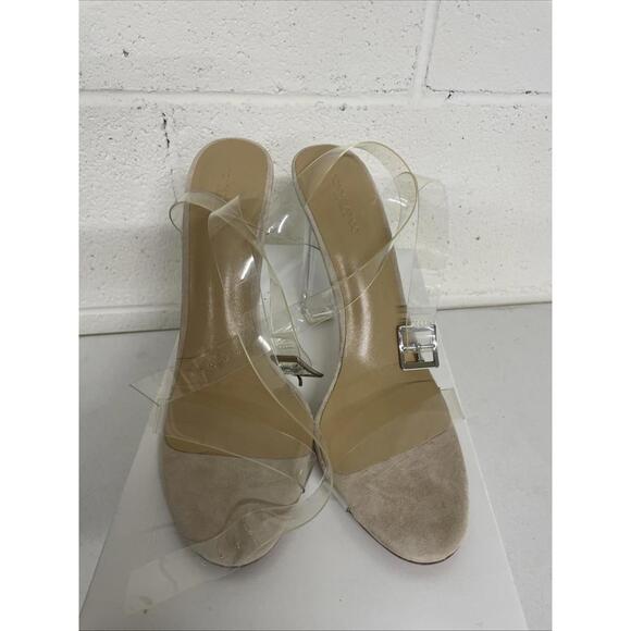 Tony Bianco Kiki clear vynalite & blush kid suede ankle wrap heel sandal 8.5 NIB